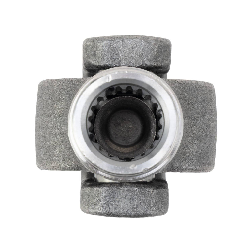 Drive shaft yoke U-joint front view showing toothed center bearing ring