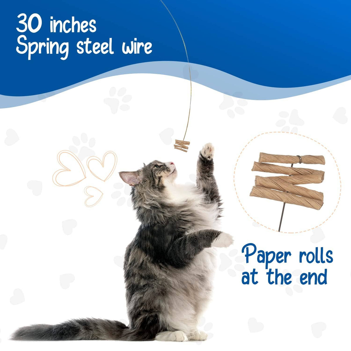 30-inch spring steel wire with paper rolls at the end for cat toy