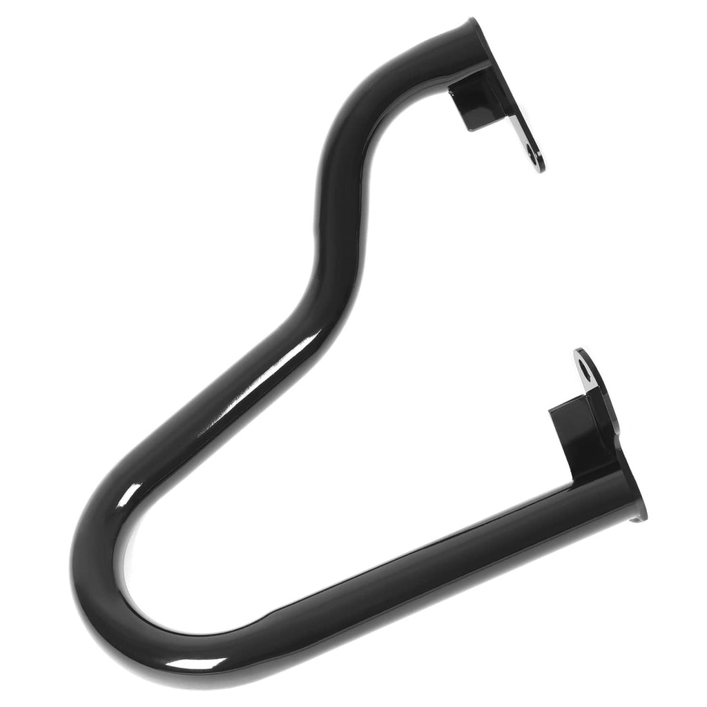 Black crash bar rail with end mounting brackets, curved protective design