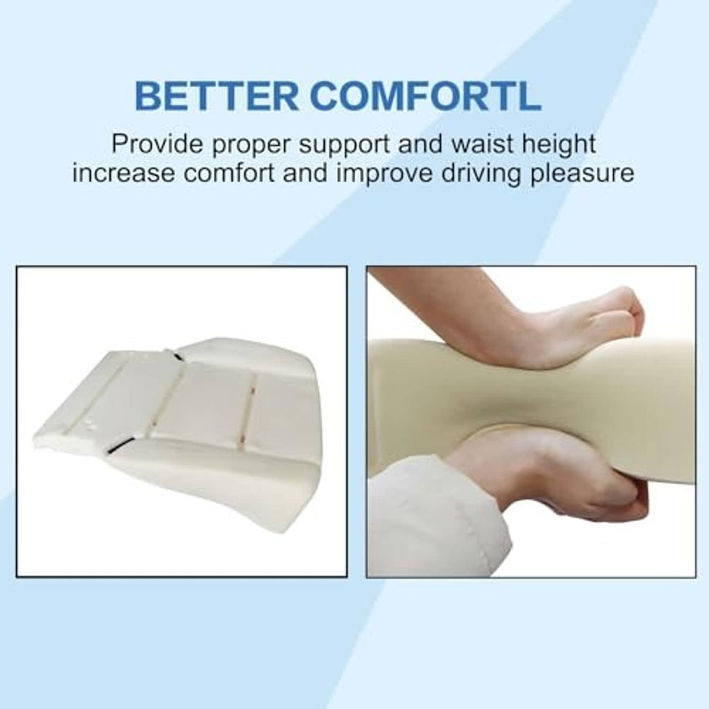 Cream foam seat cushion insert under pressure, with red-stitched sections and cutouts