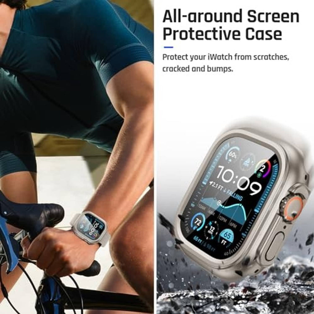 All-around protective case for Apple Watch, titanium frame with clear front