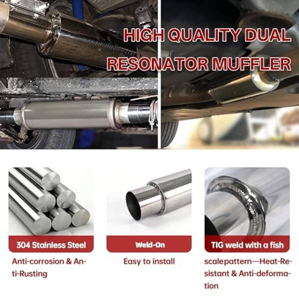 Stainless steel resonator muffler with weld-on construction and TIG-welded seams