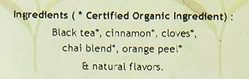 Chai tea ingredients panel: black tea with cinnamon, cloves, chai blend, orange peel
