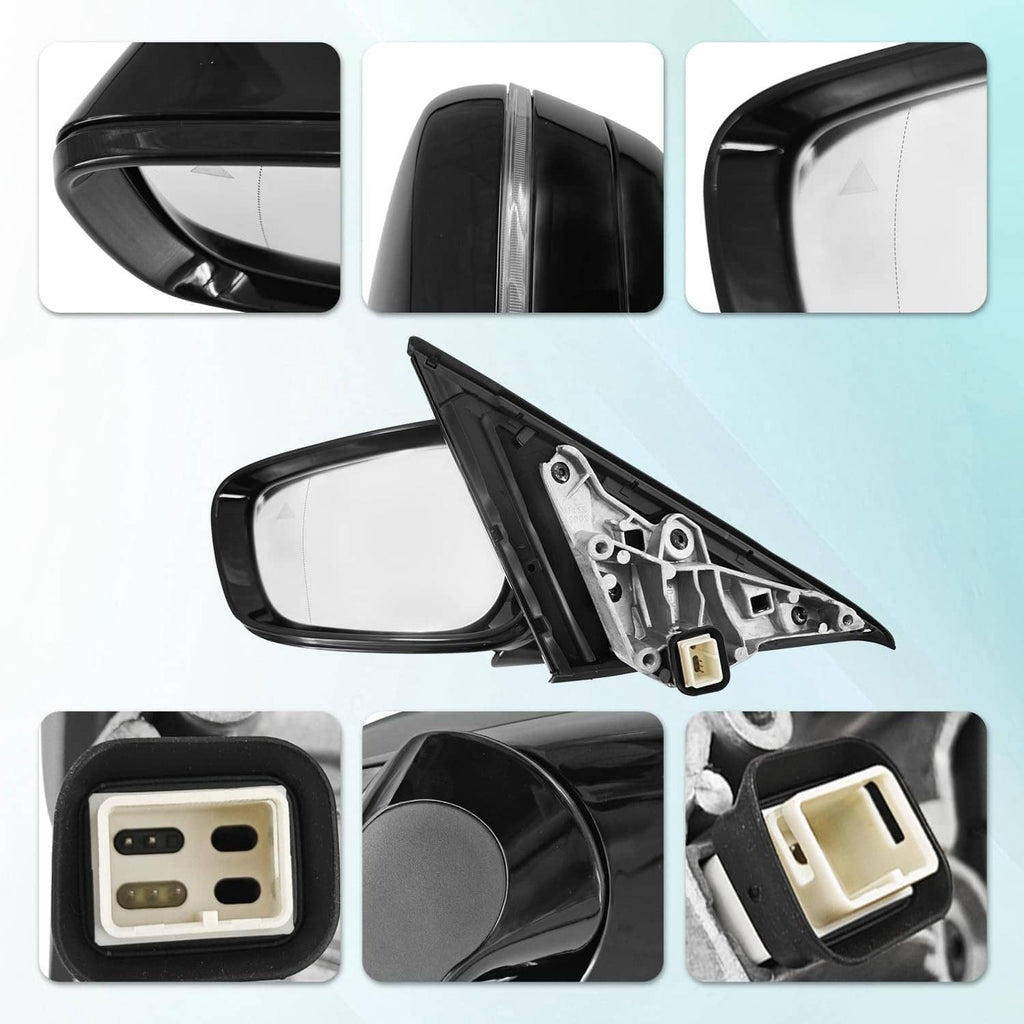Left driver-side mirror with blind spot, close-up views of housing and  connector details