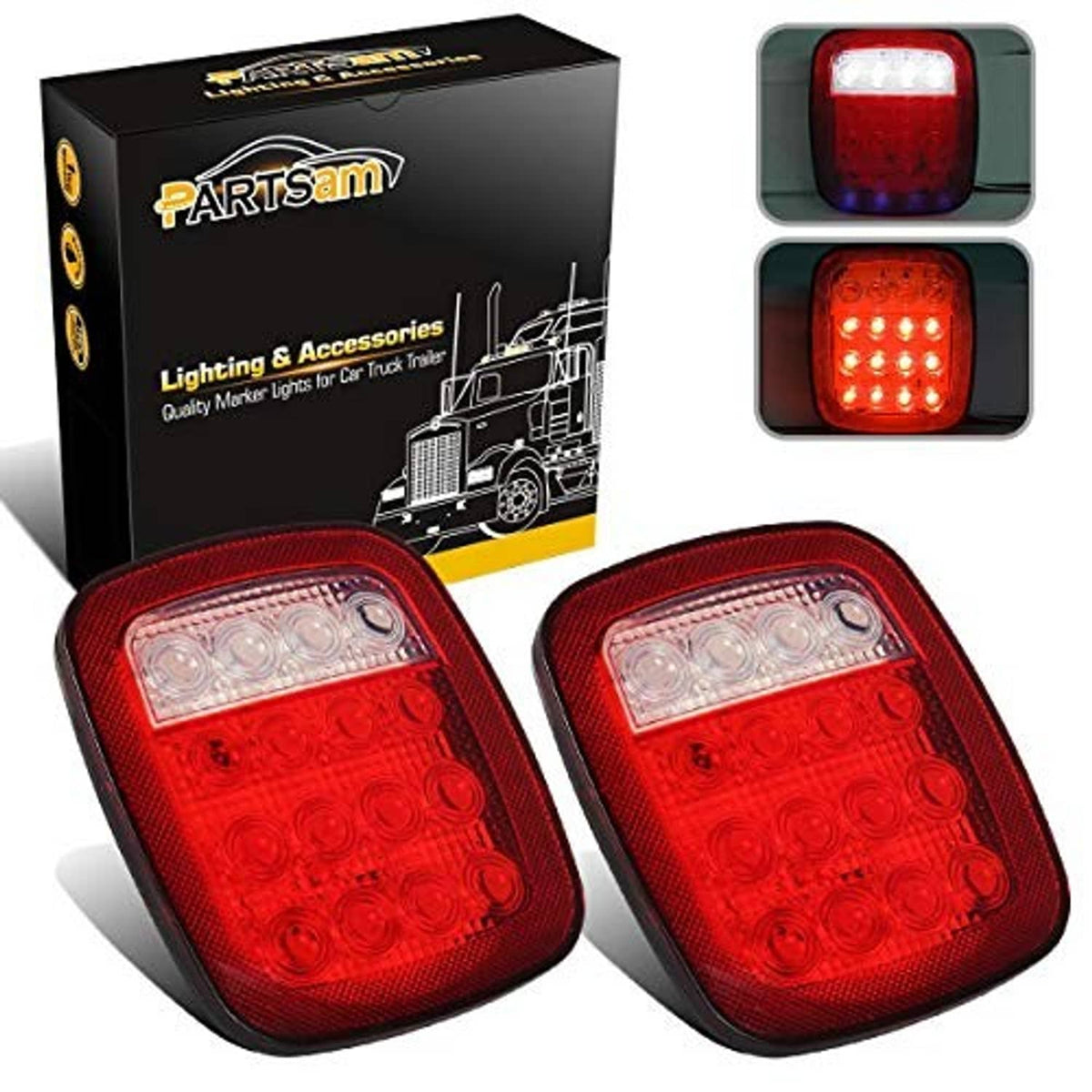 Two universal square red LED brake/tail lights with clear top lens