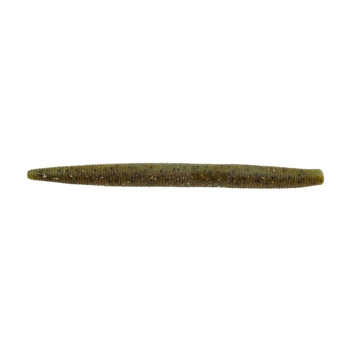Olive green ribbed soft stick bait, slender worm shape