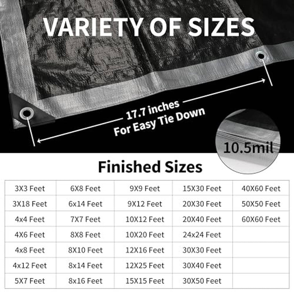 Tarp edge with metal grommets and reinforced hem, designed for easy tie-down.