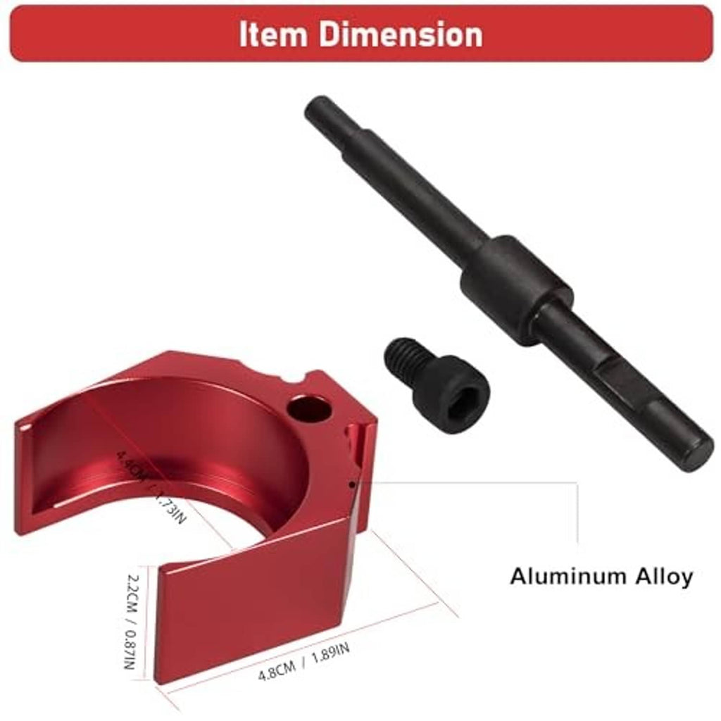 Injector height adjustment gauge tool set with red aluminum alloy bracket and pin