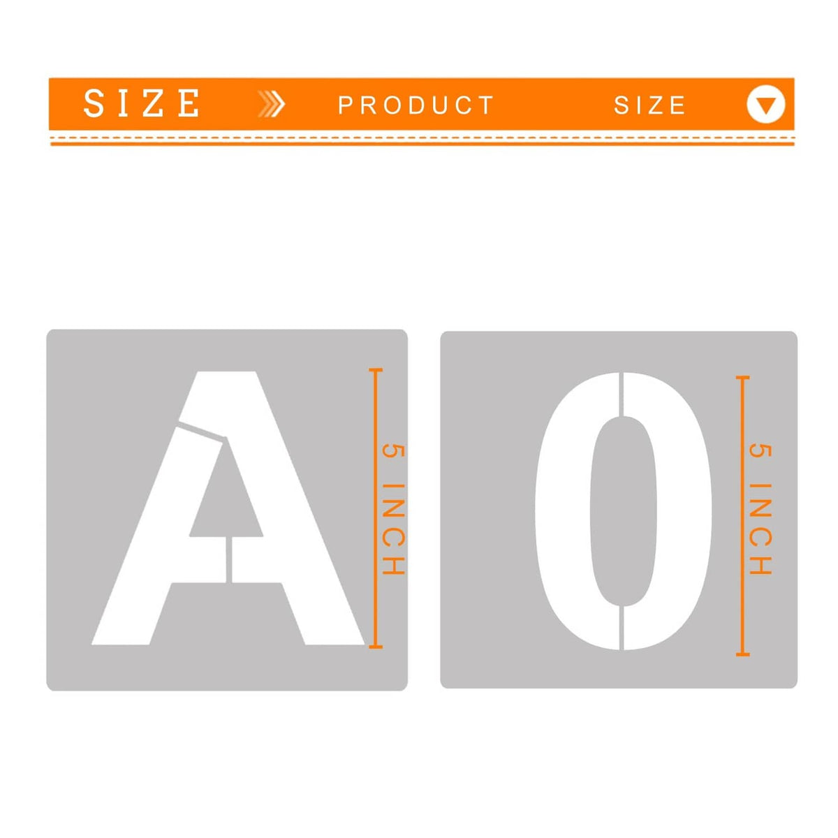 Large letter and number stencil set, 5-inch size shown on bold A and O stencil shapes