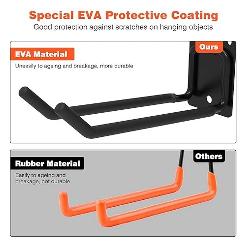 Black EVA-coated hook and orange rubber-coated hook with curved arms