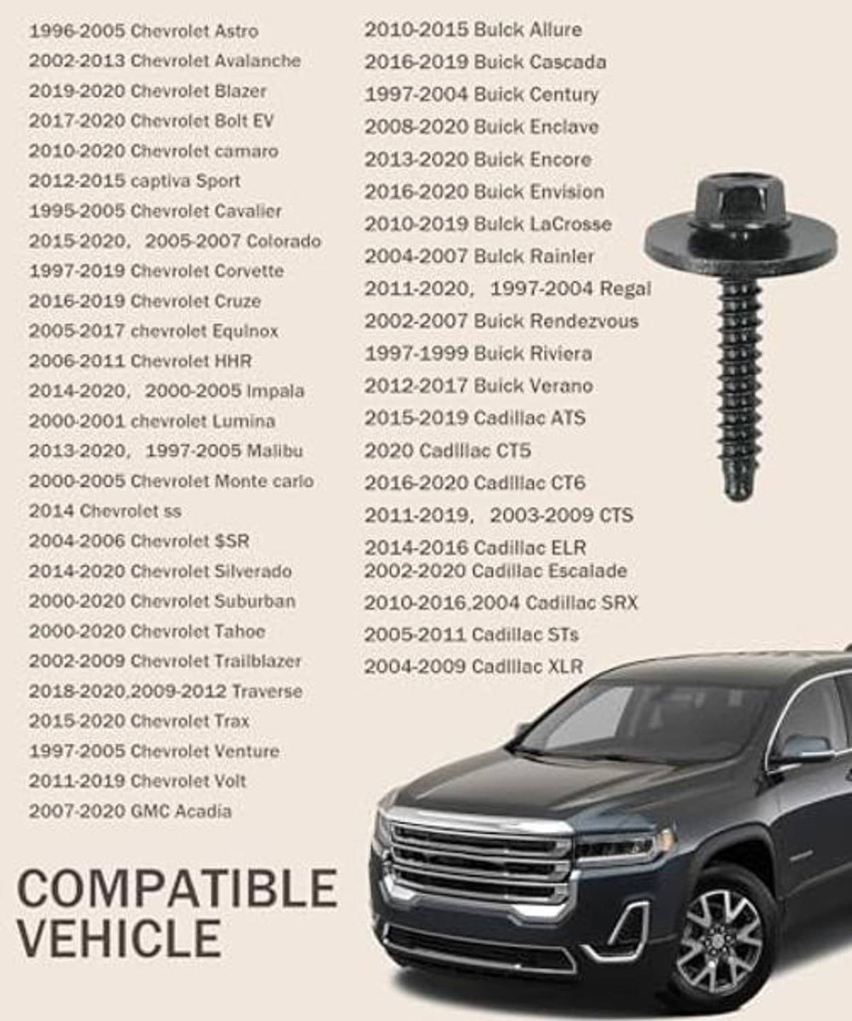 Universal black bumper cover bolts kit with one screw and a vehicle front