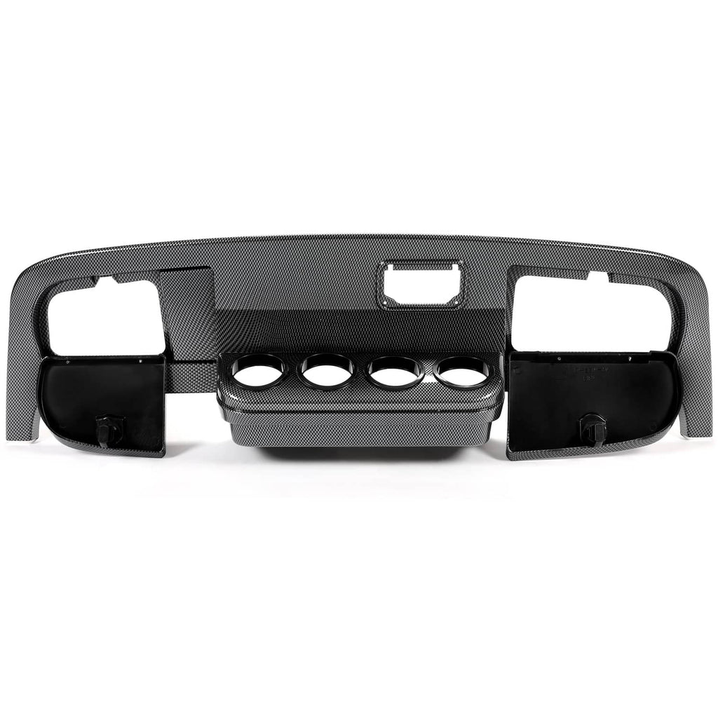 Carbon fiber-style dash cover kit with gauge cutouts and center switch opening