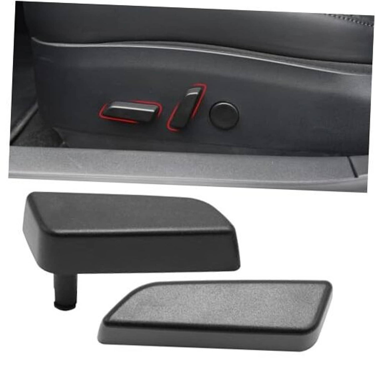 Left car seat adjustment button covers for forward and backrest controls