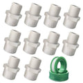 Set of 10 white 1/2 in NPT male PVC pipe adapters with threaded ends