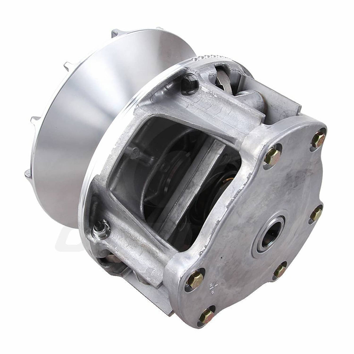 Drive clutch assembly with outer plate, inner channel housing, and fastening bolts