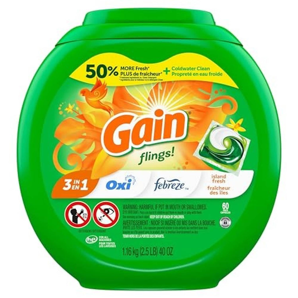 Green Gain flings laundry detergent tub, island fresh scent, 60 count