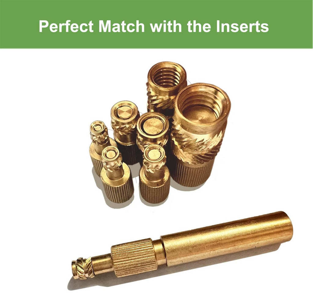 Assorted brass heat set inserts with threaded ends