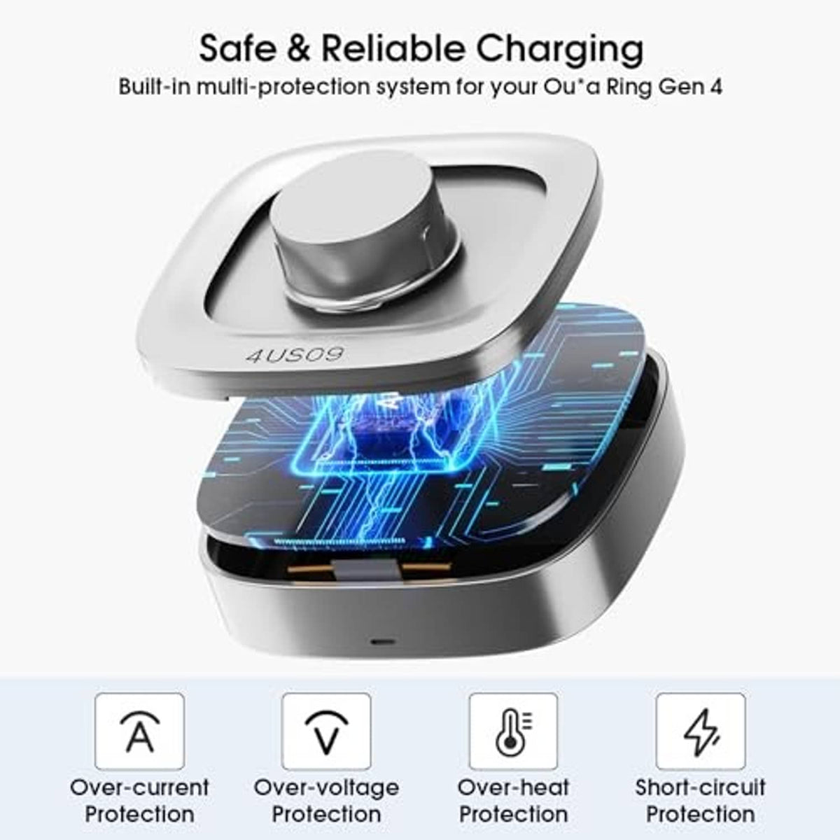 Portable Oura Ring Gen 4 charger base with lit charging ring and protection system