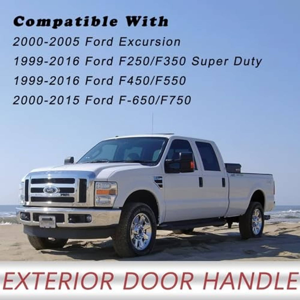 White pickup with textured black exterior door handle on front door