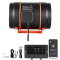 8-inch inline duct fan with black housing, orange ring, and mounting bracket