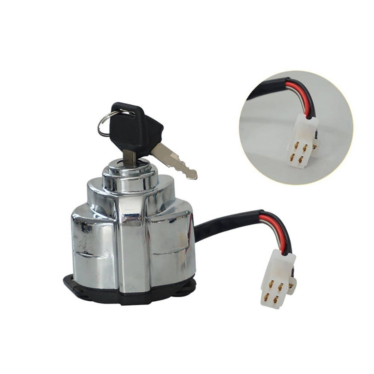 Gas tank ignition lock cylinder with two keys and white wire connector harness