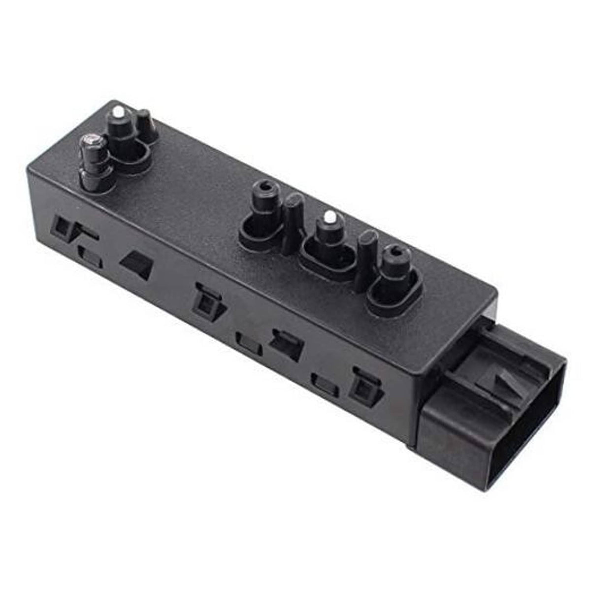 Power seat switch module with black rotary controls and multi-pin connector