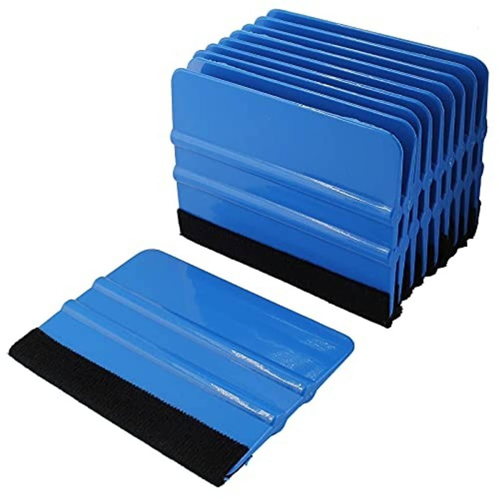 Blue felt-edge squeegee scraper pads with black felt edge, stacked 10 pcs