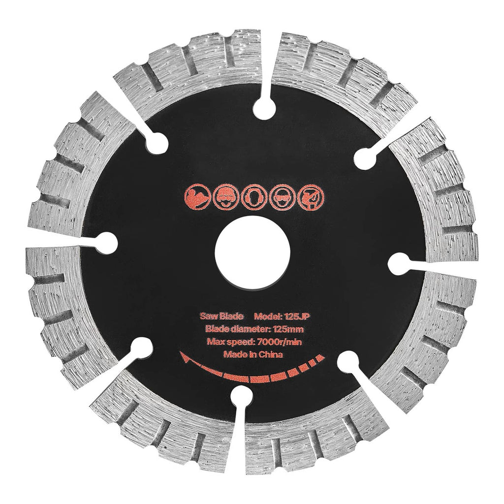 Diamond core masonry blade with silver segmented rim and black center hub
