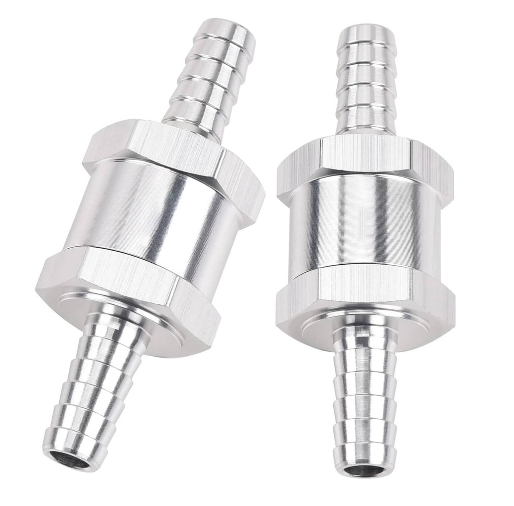 Pair of 8mm fuel line one-way check valves with barbed ends and hex metal fittings