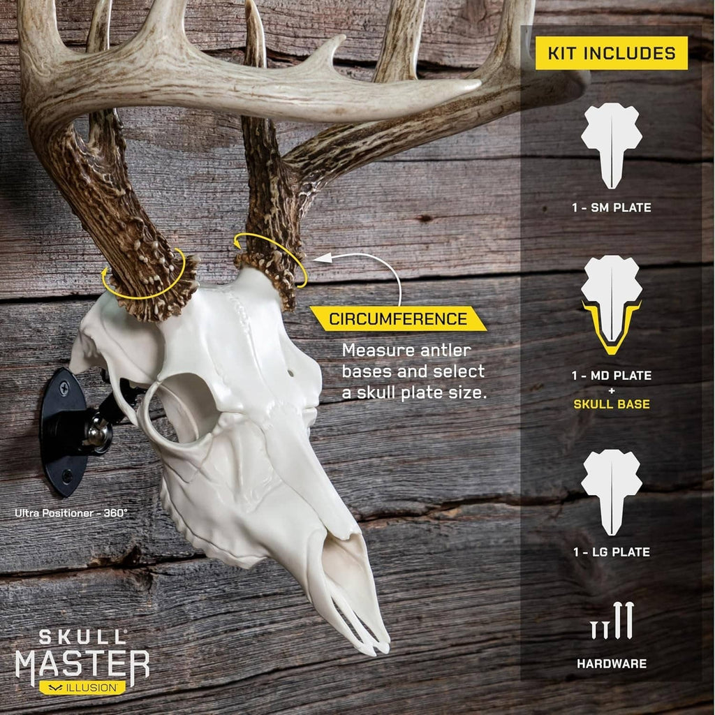 White skull and antler mounting kit with included mounting plates