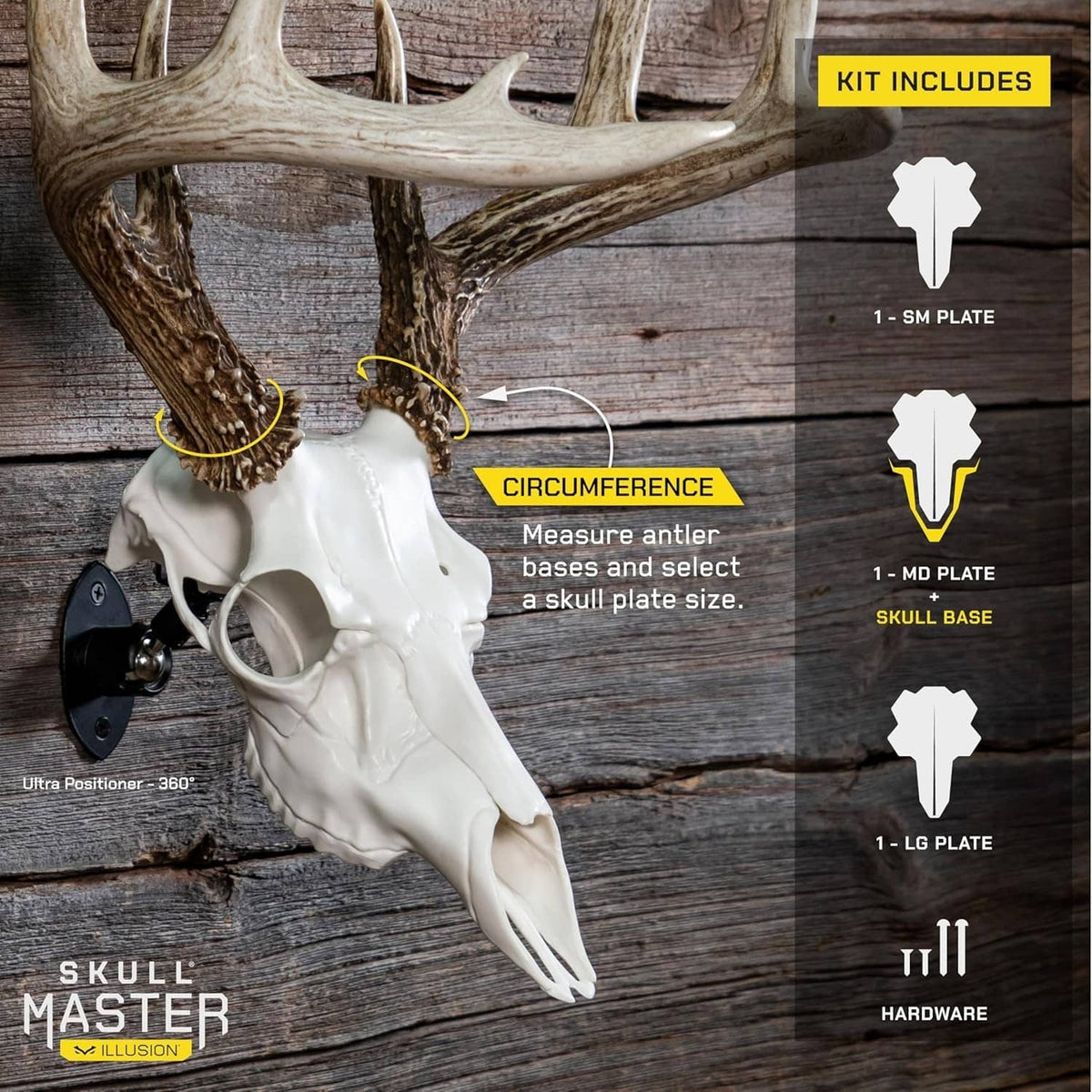 White skull and antler mounting kit with included mounting plates
