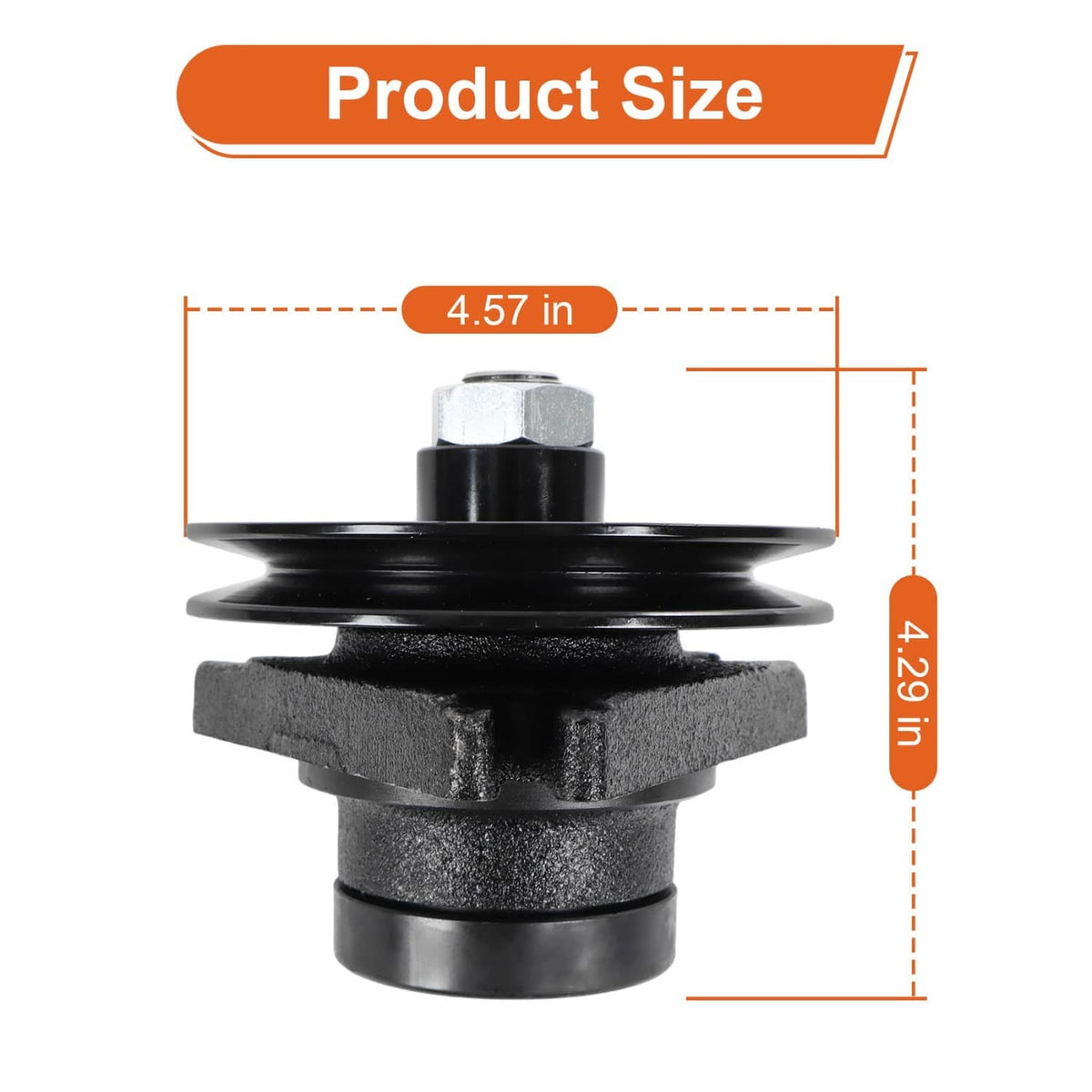 Lawn mower spindle with base and shaft, 4.57 in product size measurement