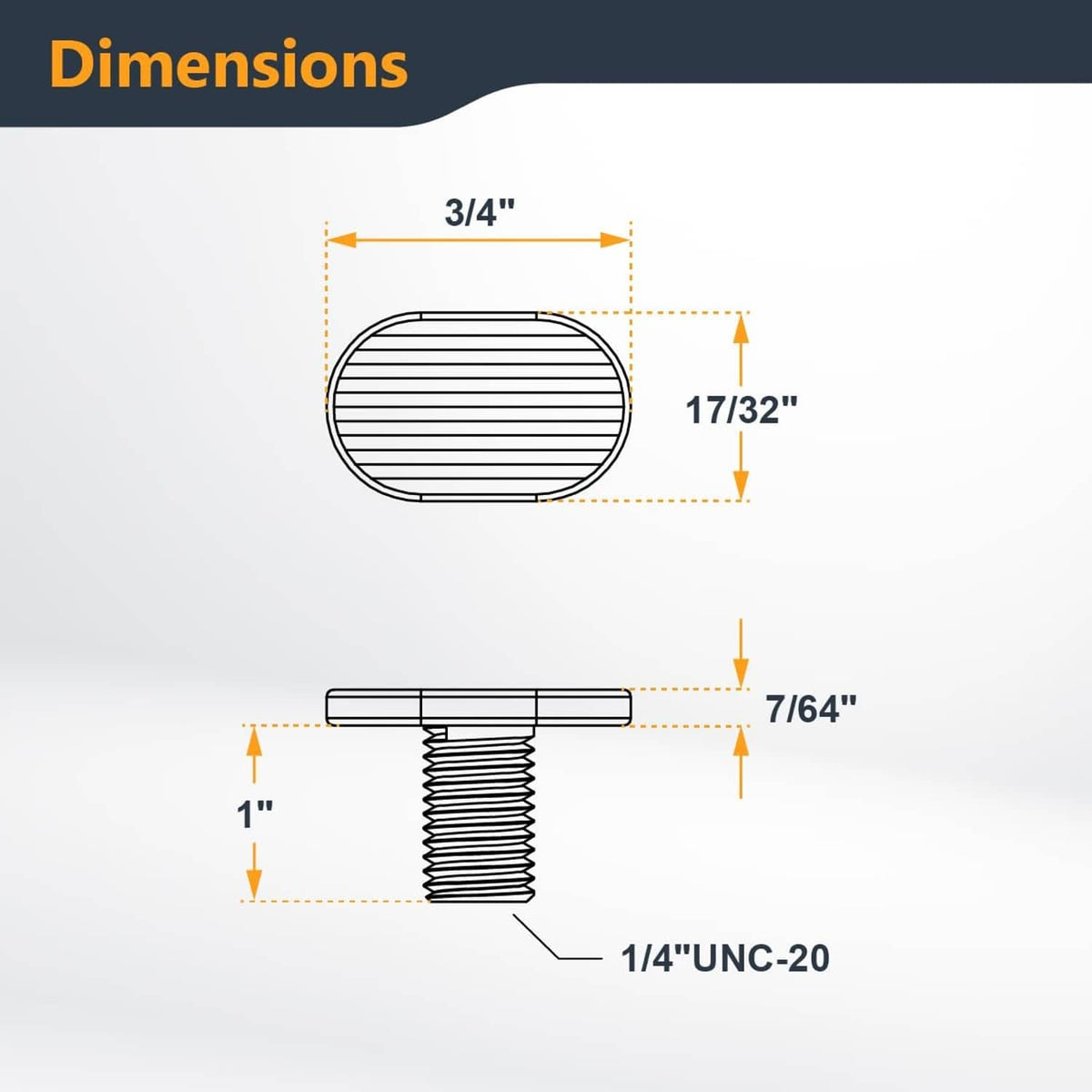 Illustration of 1/4-20 UNC T-track bolt with round head and threaded stem