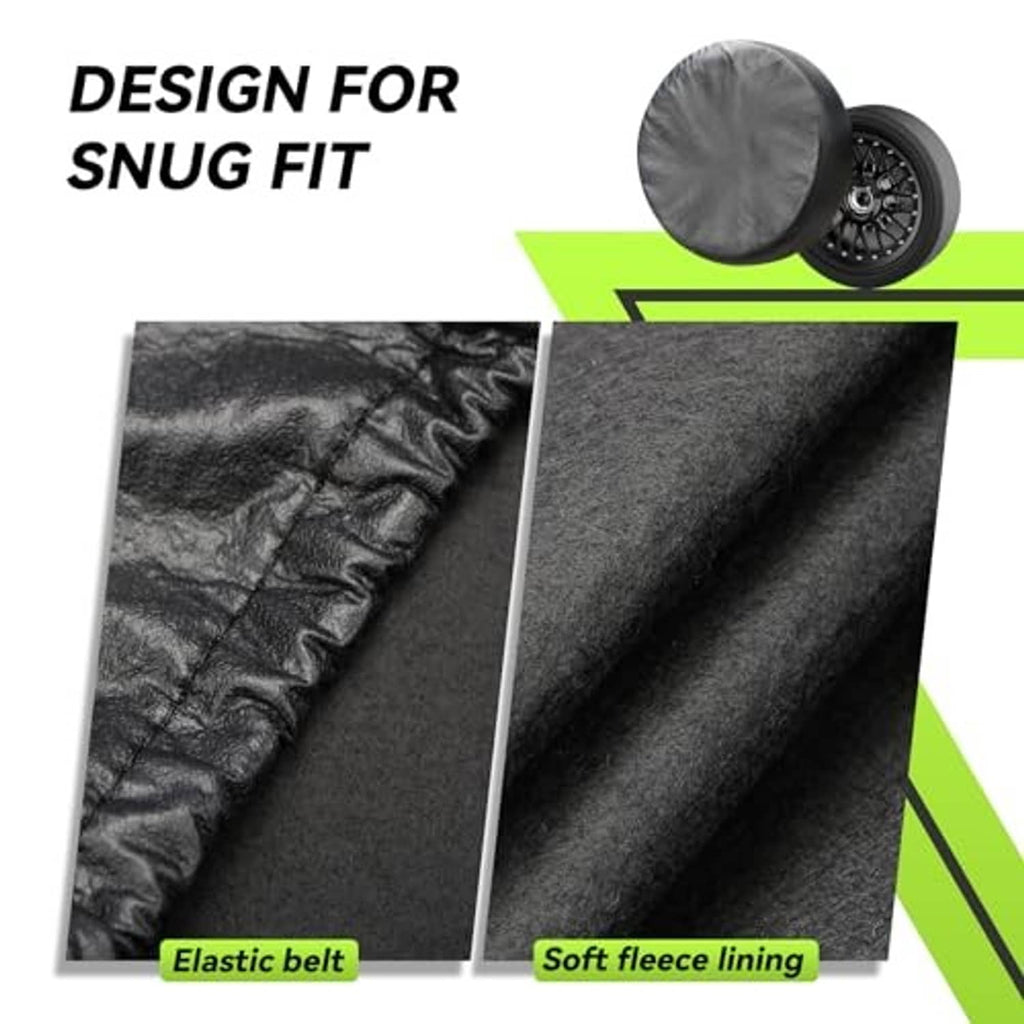 Black tire cover with elastic belt edge and soft fleece inner lining