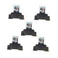 Five 8-pin DPDT relay modules with black housings and exposed contact terminals