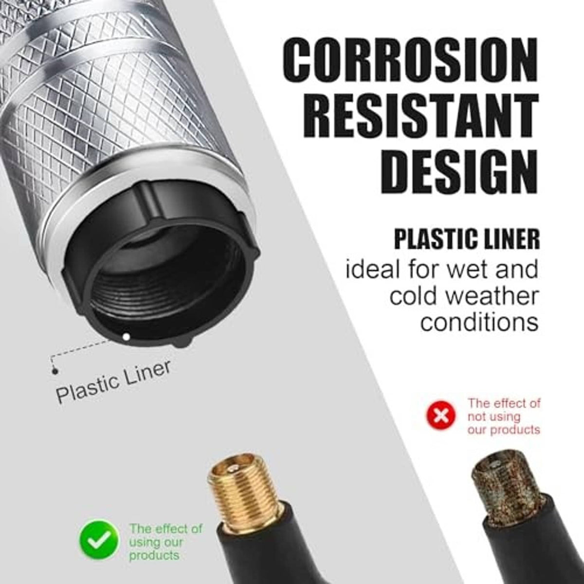 Silver tire valve stem cap with black threaded insert and textured metal grip