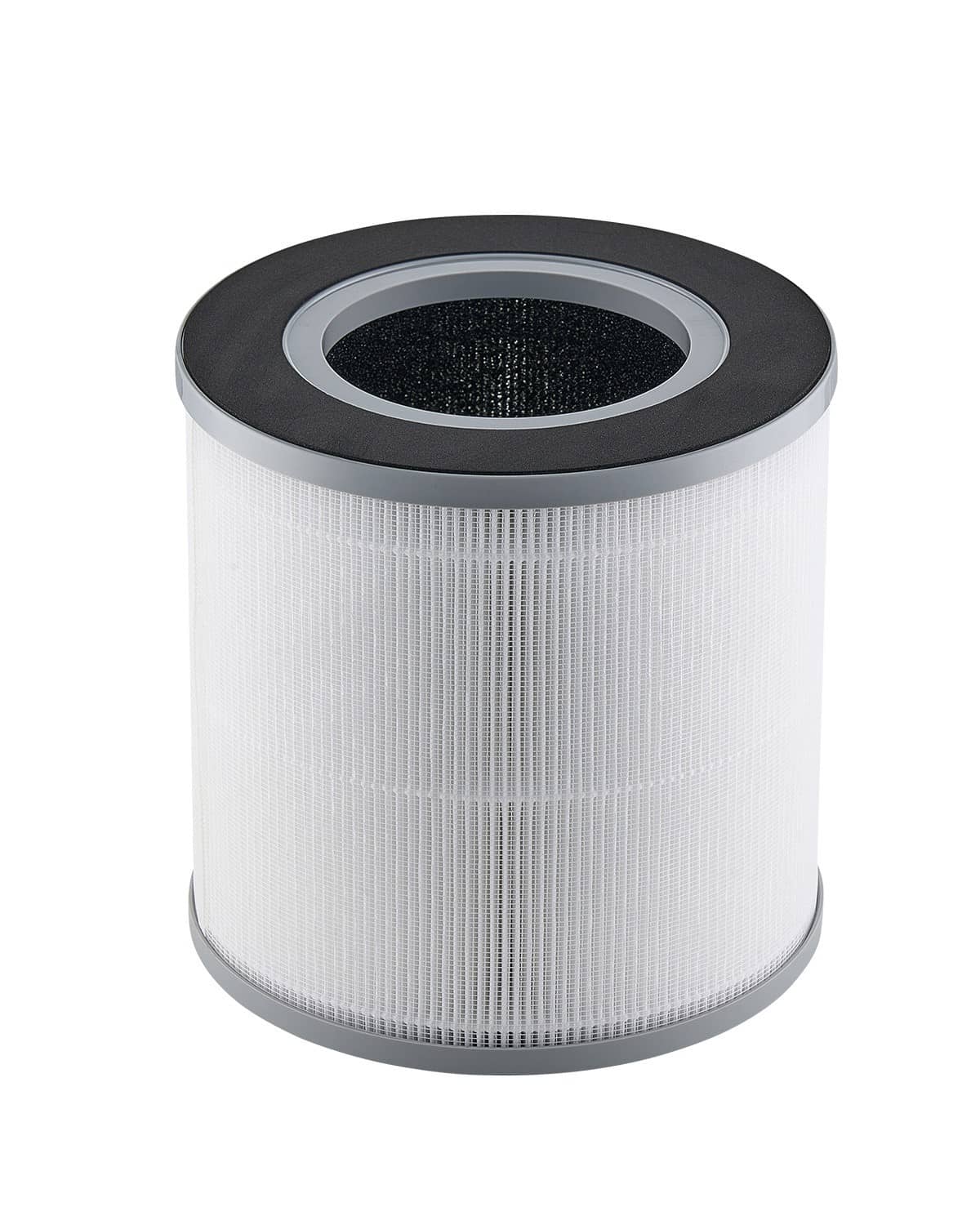 Replacement air filter cartridge with dark top cap and white pleated filter media