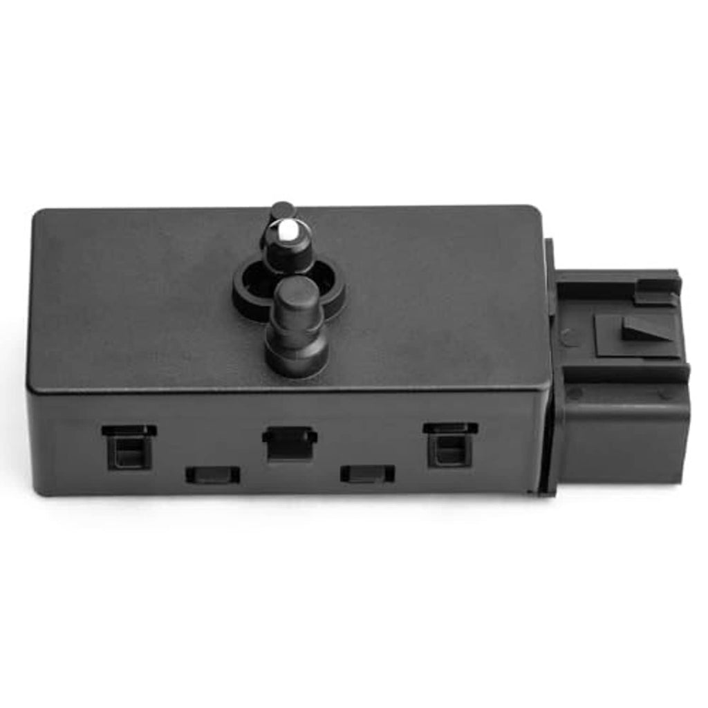 Power seat switch module front with recessed button openings and black knob