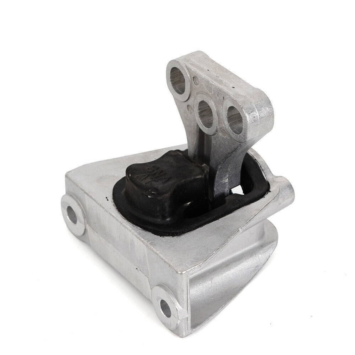 Engine/transmission mount with metal bracket and black rubber bushing