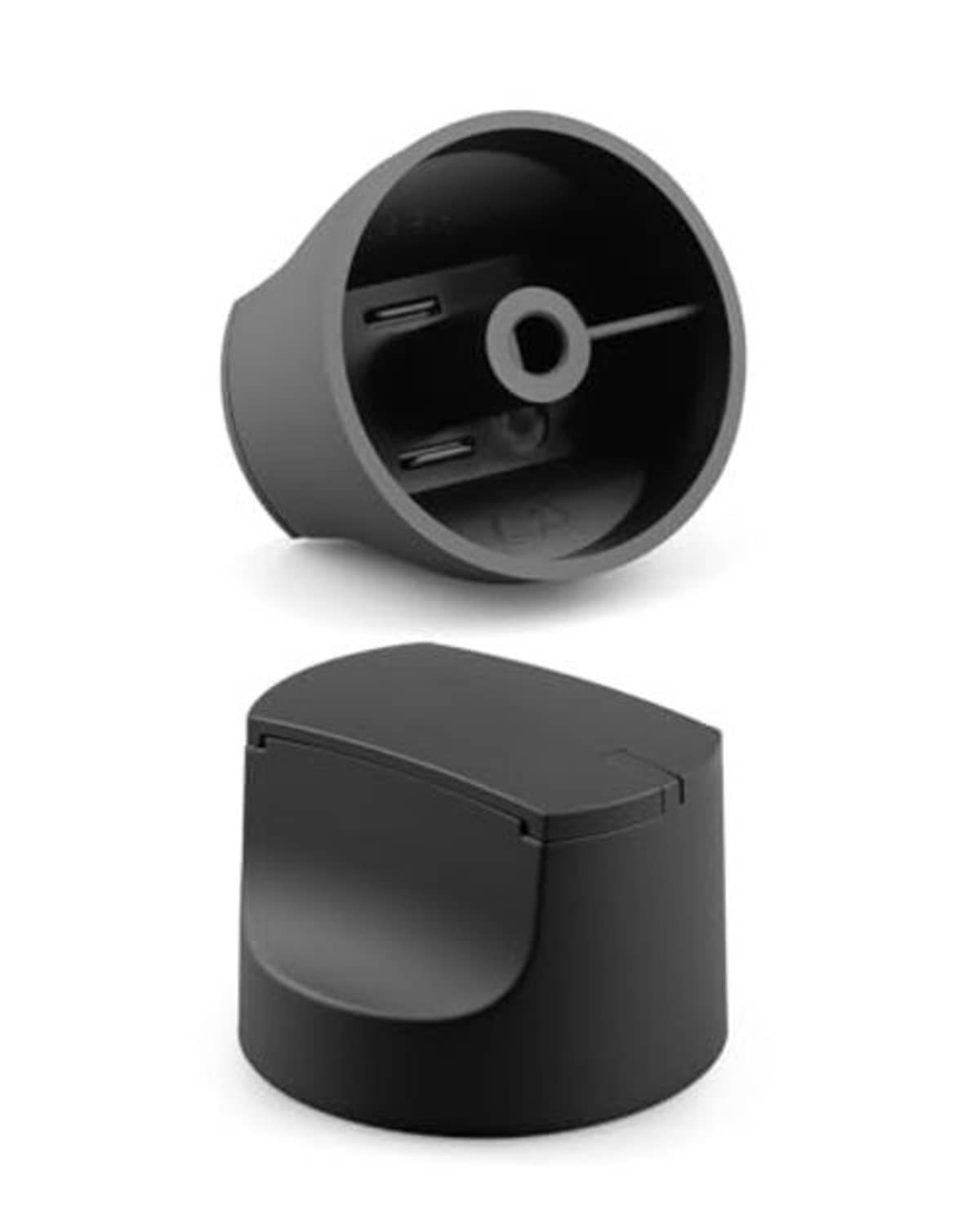 Matte black grill control knob, side profile with center mounting hole