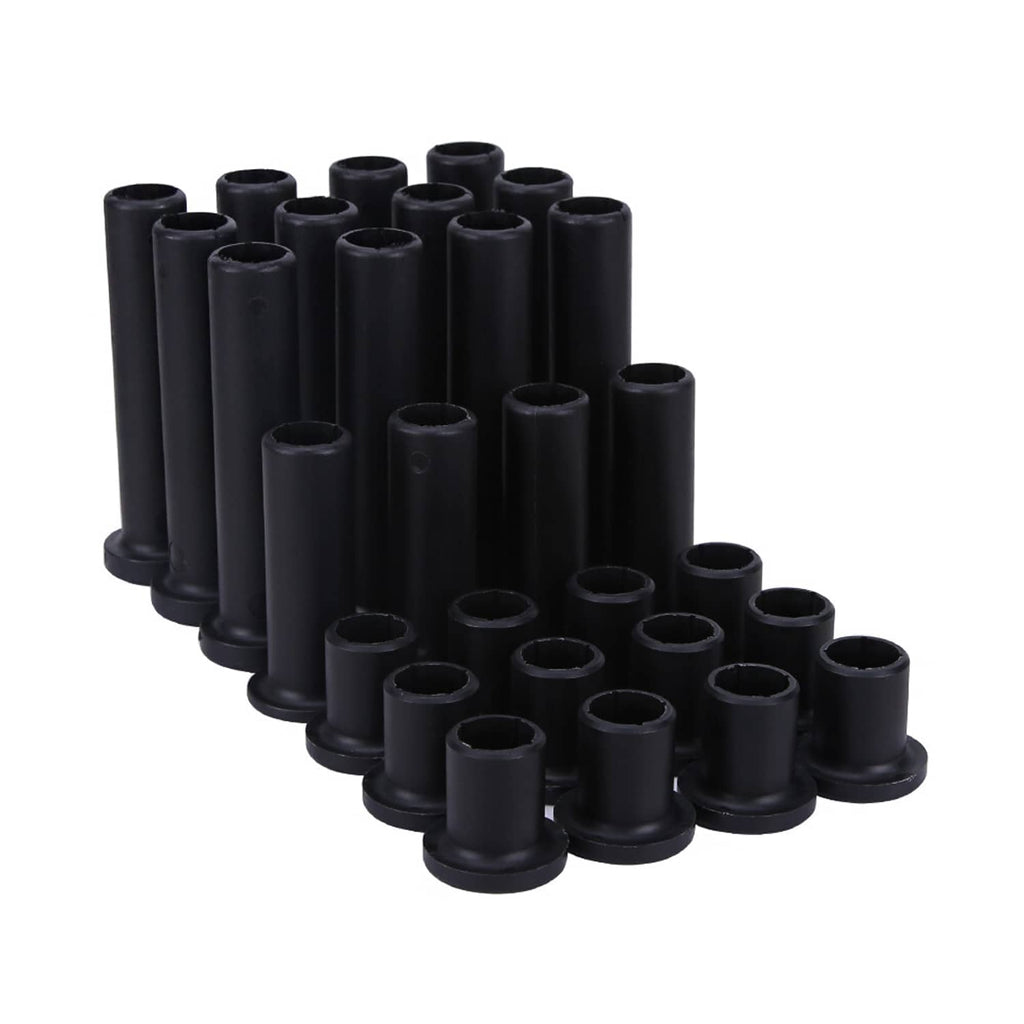 Black front and rear A-arm bushing set with grouped cylindrical sleeves