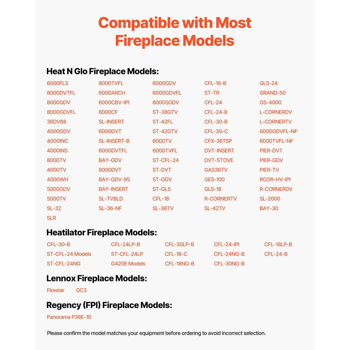 Printed compatibility guide for gas pilot assembly replacement models