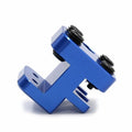 Blue master link chain press tool with side posts and black pressing dies