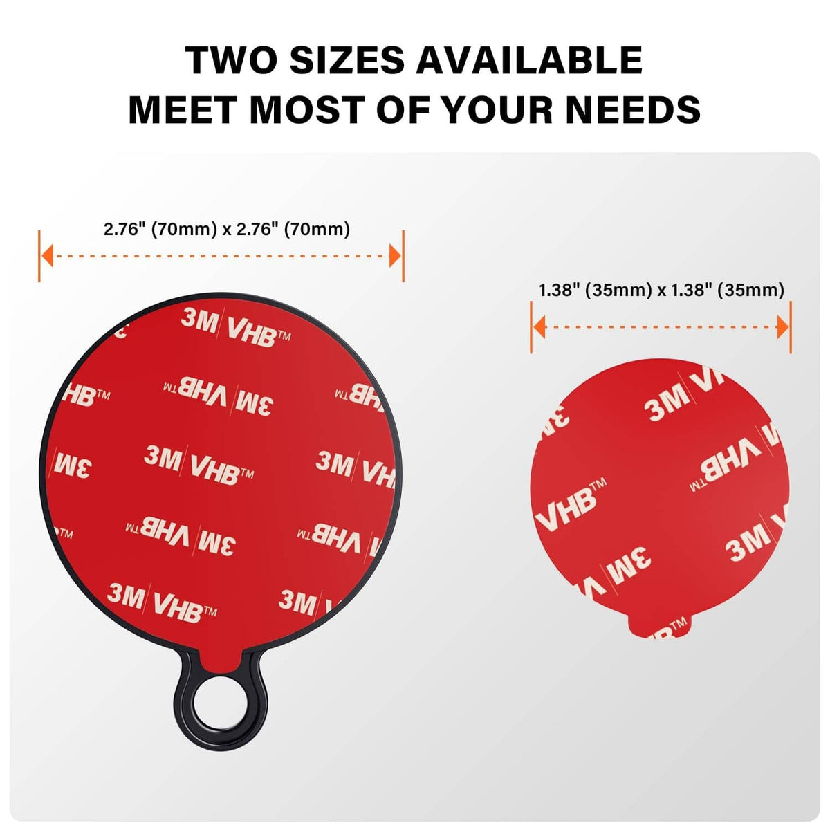 Two-size black round adhesive pad set with red 3M VHB discs