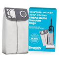 HEPA vacuum bags set with dark gray filter cover and white paper bag, shown with box