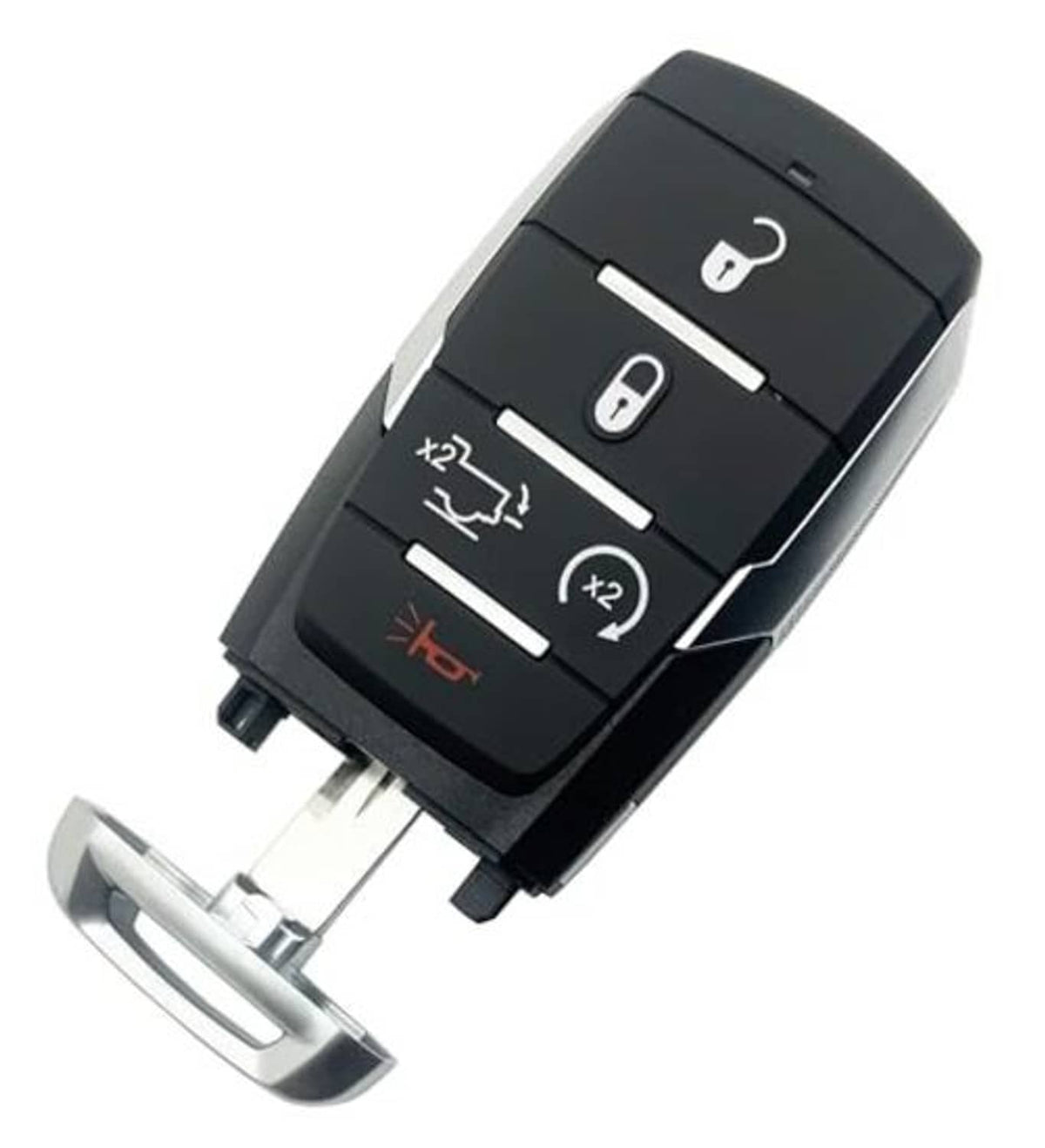 Black key fob cover shell with visible metal key blade and button icon screen