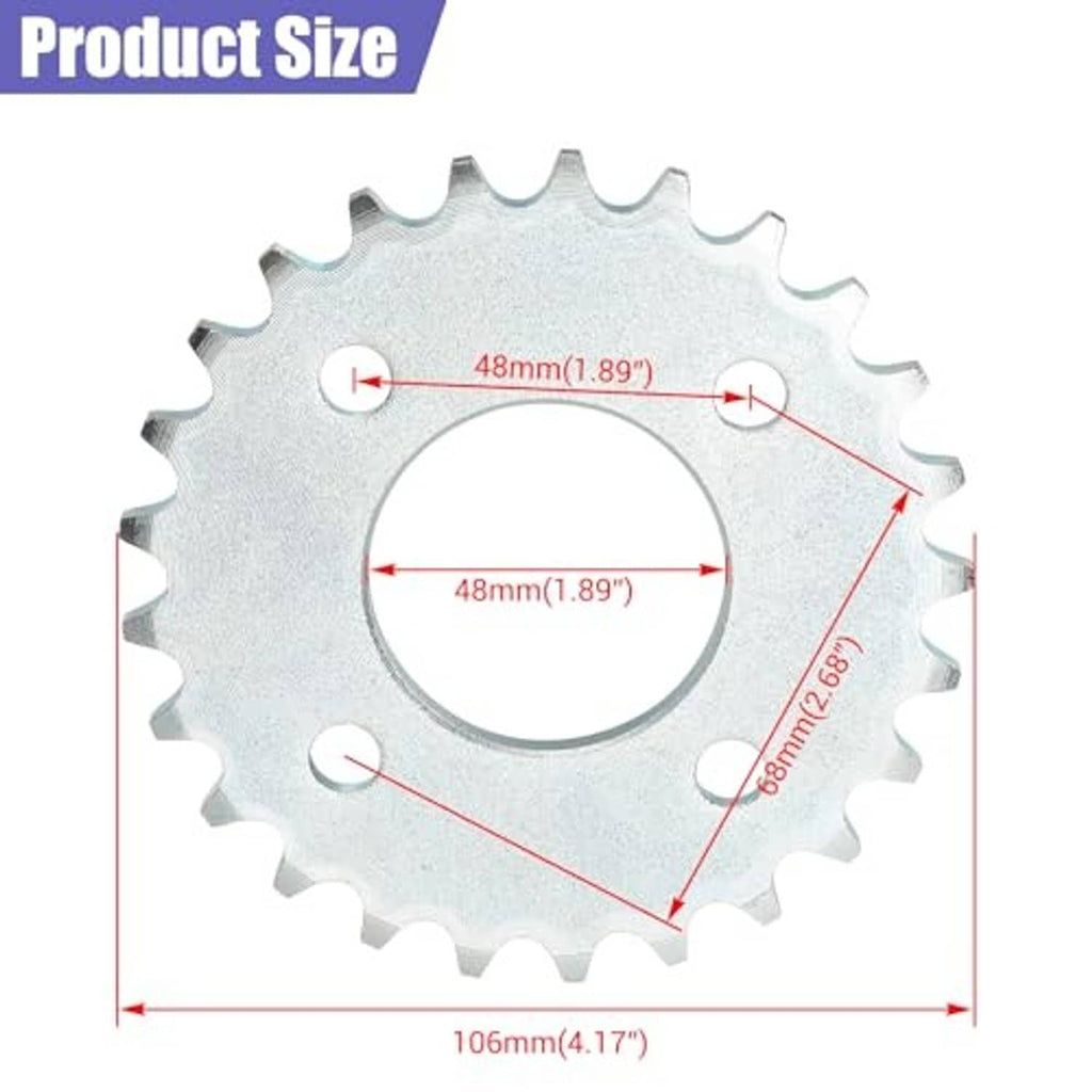 Silver 25-tooth sprocket with center hole and outer tooth profile, size diagram