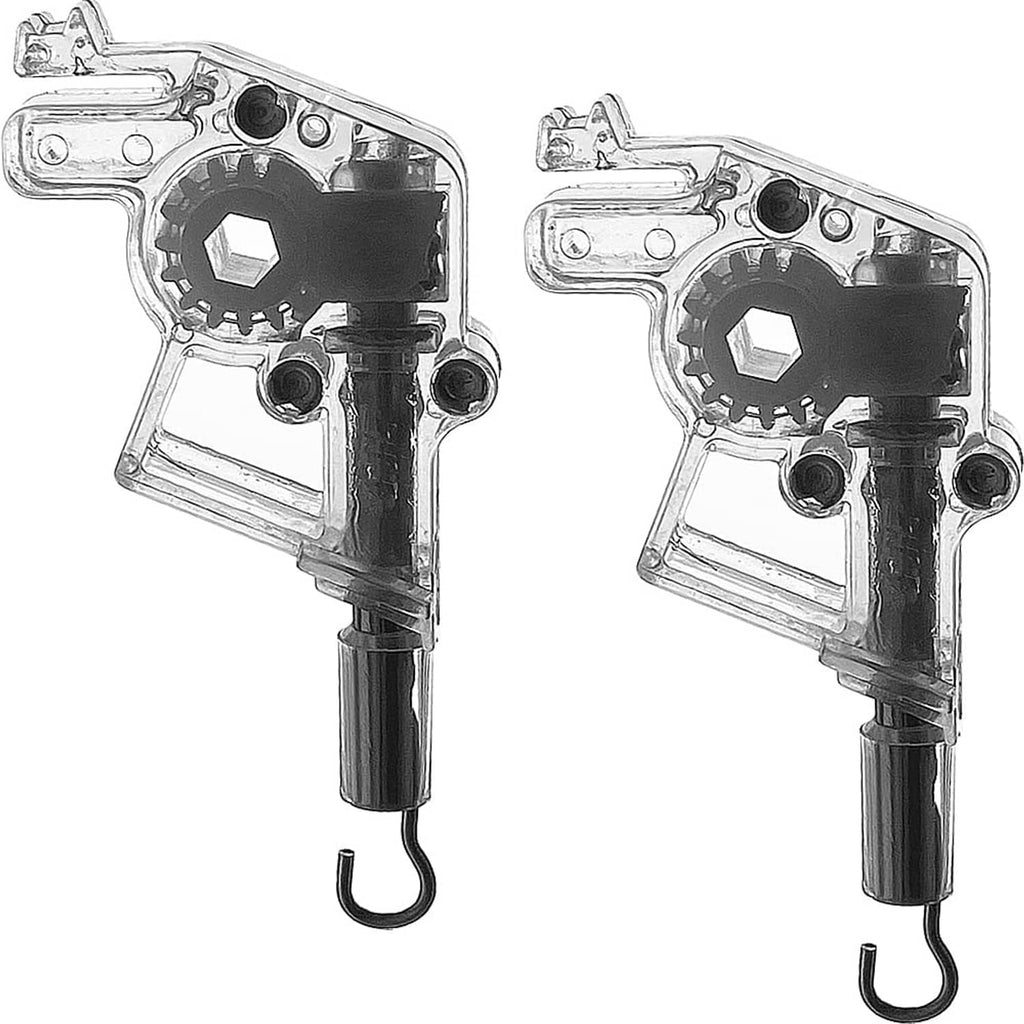 Pair of low-profile horizontal blind wand tilter mechanisms with metal brackets and black gear