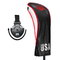 Black golf hybrid headcover with white and red trim, USA logo, U4 tag