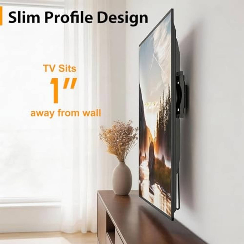 Slim black fixed TV wall mount bracket with short arms for low-profile wall clearance